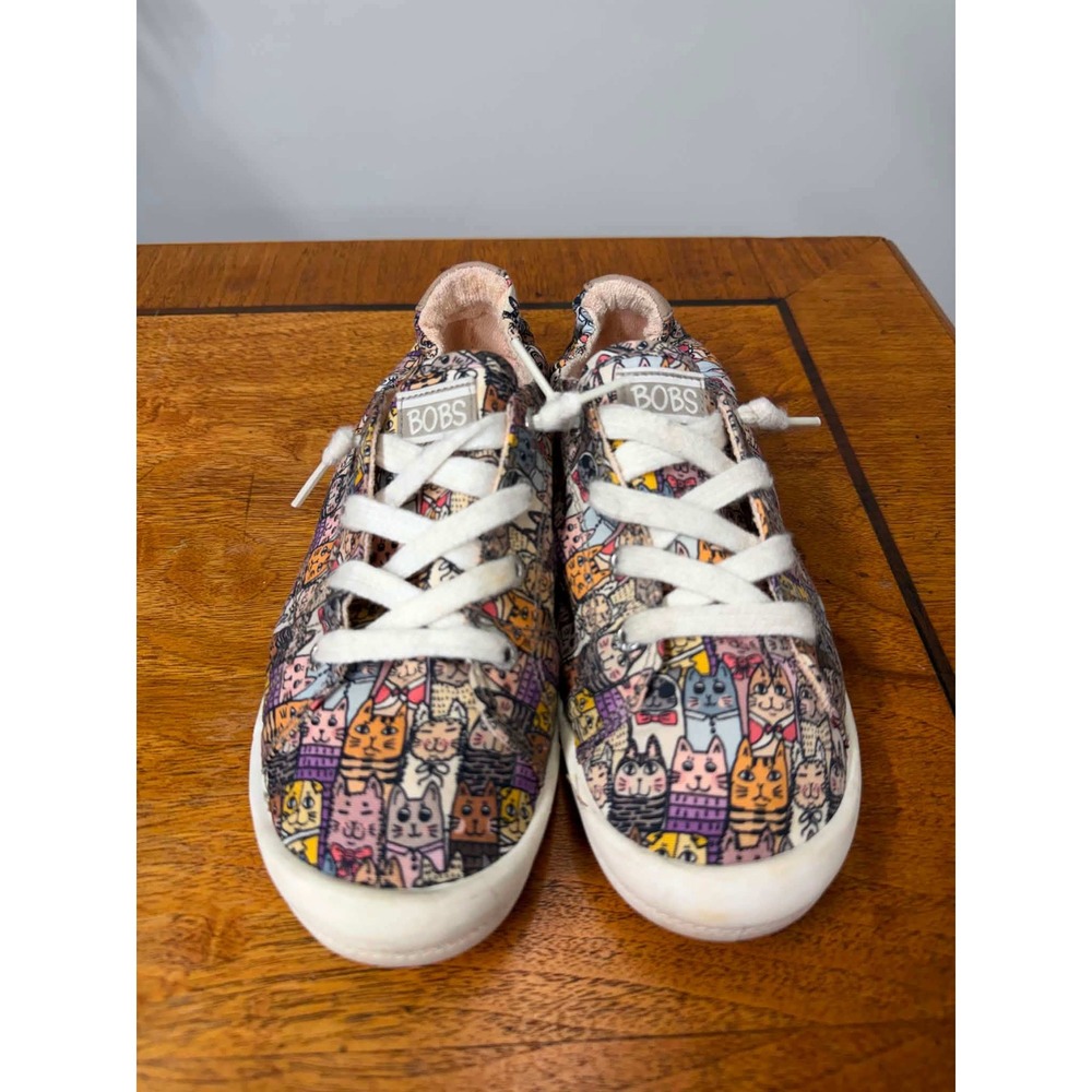 Skechers Bobs Beach Bingo Cat Print Sneakers Womens 7.5 Memory Foam 33366 MLT